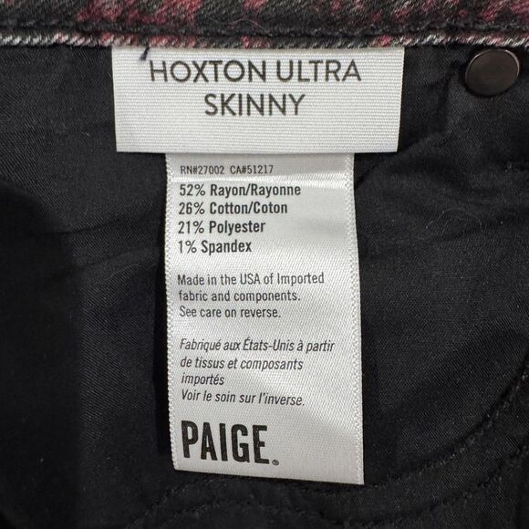 Paige Jeans Women's 31 Red Black Snakeskin Print Hoxton Ultra Skinny Pants USA - Picture 9 of 9